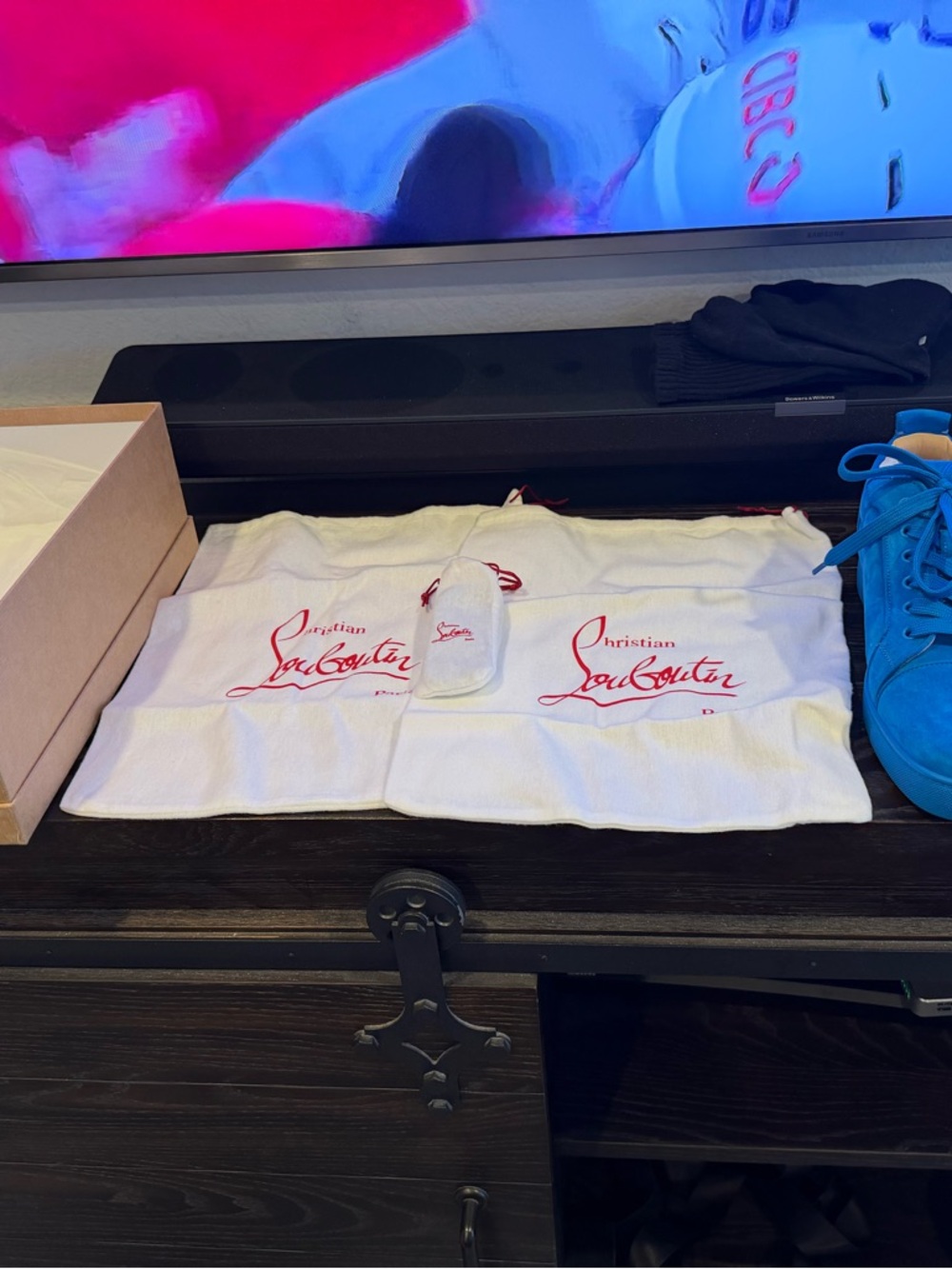 Christian Louboutin Louis Junior Blue Sneakers wWhite Dust Bag Set with Red Logo